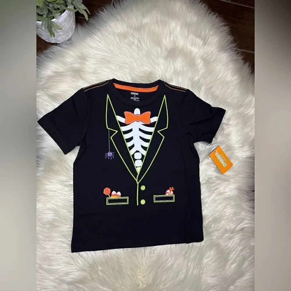 Gymboree skeleton Embroidered tee shirts sz 4T Trick Or Treat